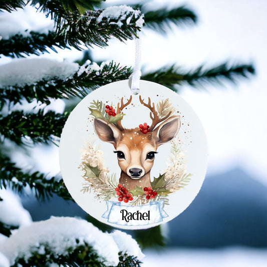 Personalised Reindeer F - Acrylic Bauble Christmas Tree Ornament Decoration Gift Keepsake