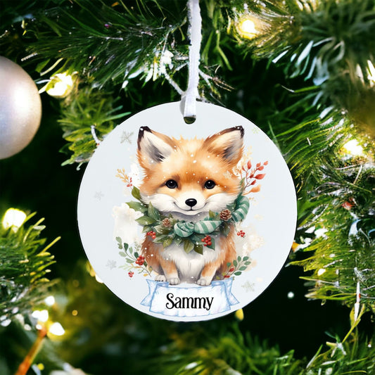 Personalised Fox - Acrylic Bauble Christmas Tree Ornament Decoration Gift Keepsake