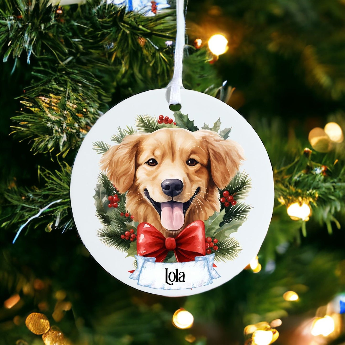 Personalised Pet Puppy Golden Retriever Dog - Acrylic Bauble Christmas Tree Ornament Decoration Gift Keepsake