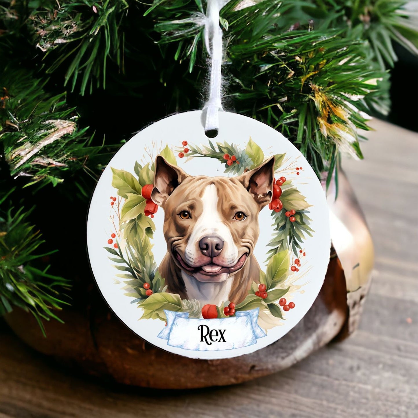 Personalised Pet Pitbull - Acrylic Bauble Christmas Tree Ornament Decoration Gift Keepsake