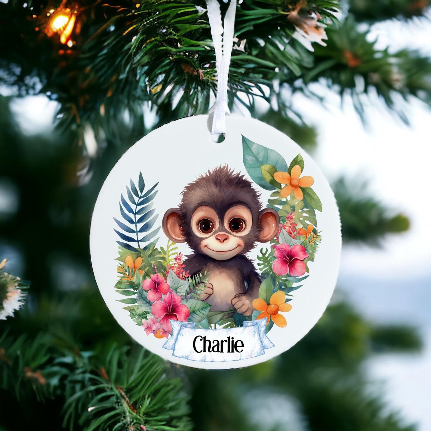 Personalised Monkey - Acrylic Bauble Christmas Tree Ornament Decoration Gift Keepsake