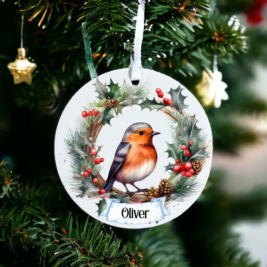 Personalised Robin - Acrylic Bauble Christmas Tree Ornament Decoration Gift Keepsake