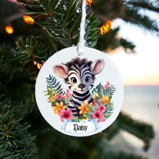 Personalised Zebra - Acrylic Bauble Christmas Tree Ornament Decoration Gift Keepsake