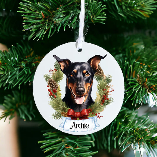 Personalised Pet Doberman Dog - Acrylic Bauble Christmas Tree Ornament Decoration Gift Keepsake