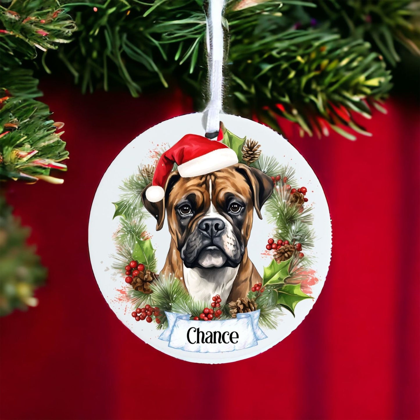 Personalised Pet Boxer dog - Acrylic Bauble Christmas Tree Ornament Decoration Gift Keepsake