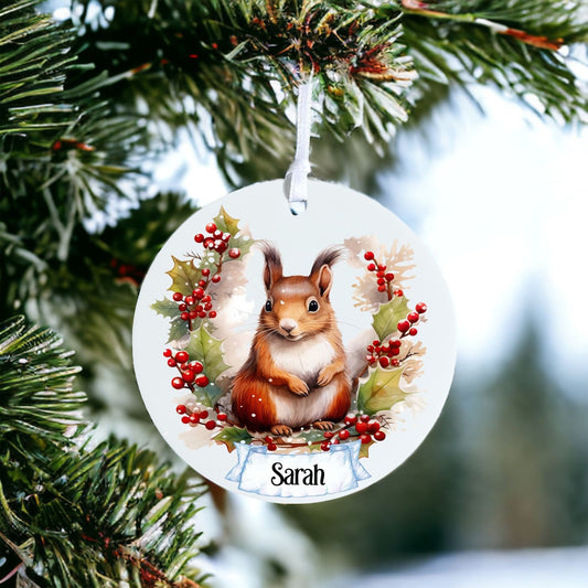 Personalised Squirrel - Acrylic Bauble Christmas Tree Ornament Decoration Gift Keepsake