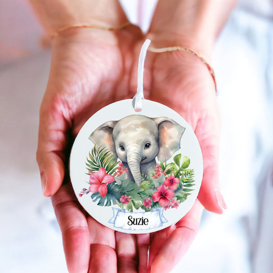 Personalised Elephant - Acrylic Bauble Christmas Tree Ornament Decoration Gift Keepsake