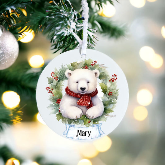 Personalised Polar Bear - Acrylic Bauble Christmas Tree Ornament Decoration Gift Keepsake