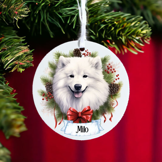 Personalised Pet Samoyed Dog - Acrylic Bauble Christmas Tree Ornament Decoration Gift Keepsake