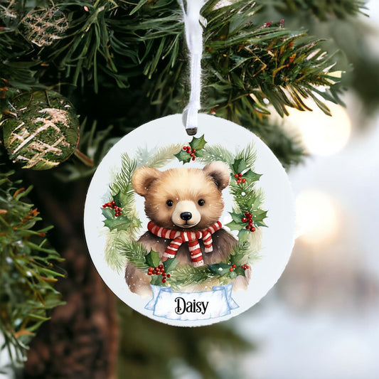 Personalised Cute Bear - Acrylic Bauble Christmas Tree Ornament Decoration Gift Keepsake