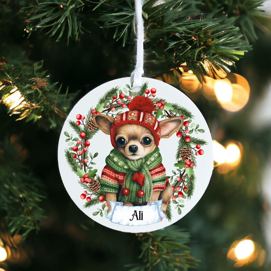 Personalised Pet Chihuahua Dog With Scarf - Acrylic Bauble Christmas Tree Ornament Decoration Gift Keepsake