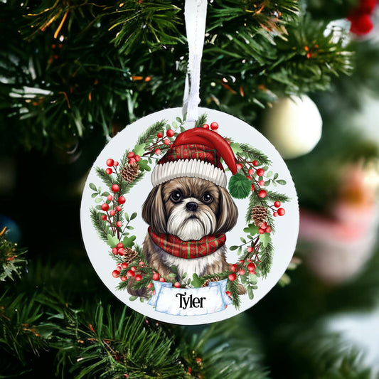 Personalised Pet Shih Tzu Dog With Scarf Bauble B - Acrylic Bauble Christmas Tree Ornament Decoration Gift Keepsake