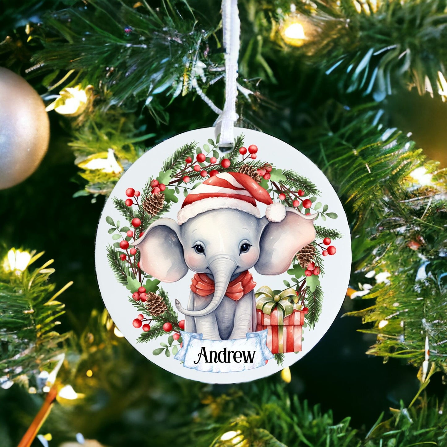 Personalised Cute Christmas Elephant Bauble - Acrylic Bauble Christmas Tree Ornament Decoration Gift Keepsake