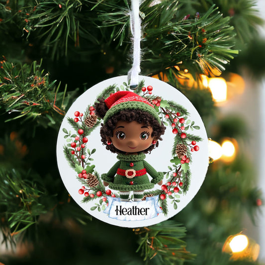 Personalised Cute Child Knitted Stitched Doll A - Acrylic Bauble Christmas Tree Ornament Decoration Gift Keepsake