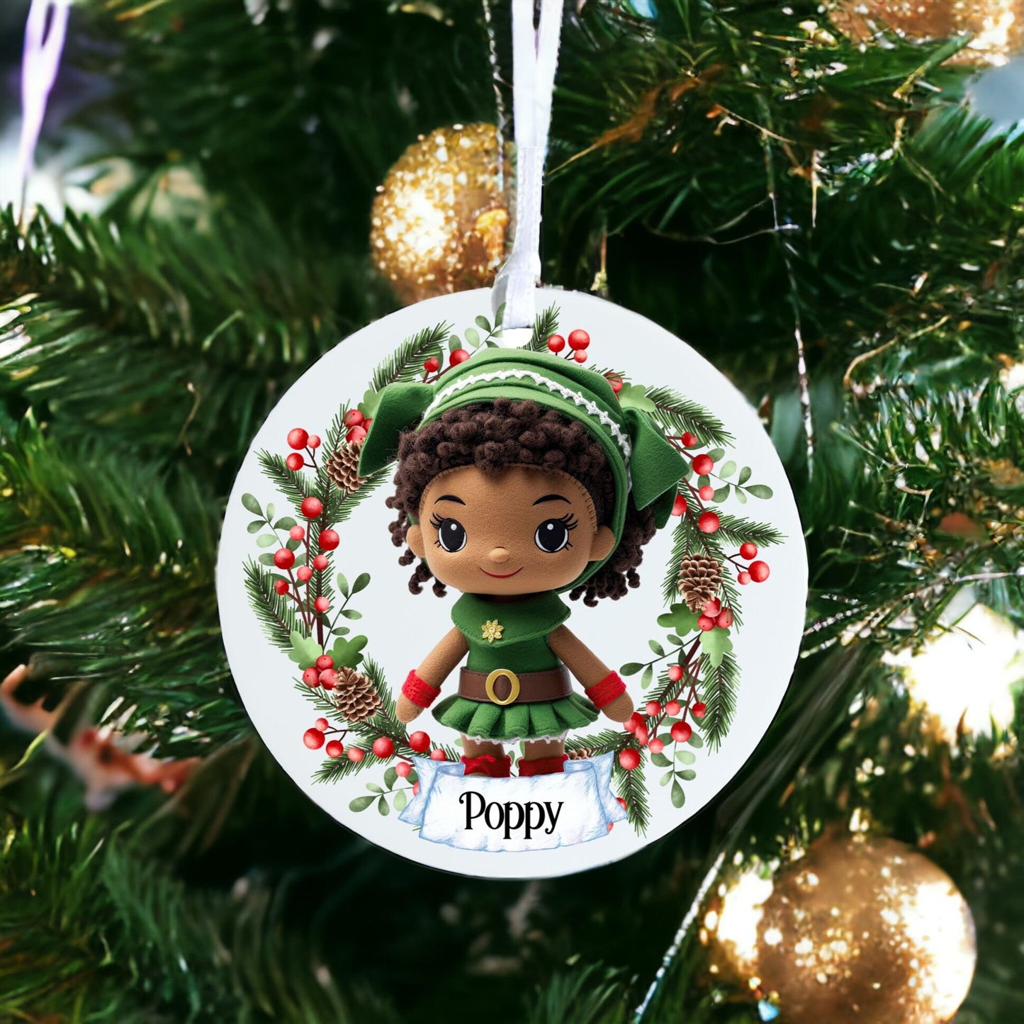 Personalised Cute Child Knitted Stitched Doll F - Acrylic Bauble Christmas Tree Ornament Decoration Gift Keepsake