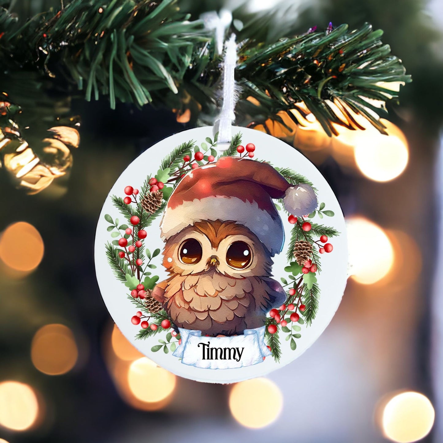 Personalised Cute Owl - Acrylic Bauble Christmas Tree Ornament Decoration Gift Keepsake