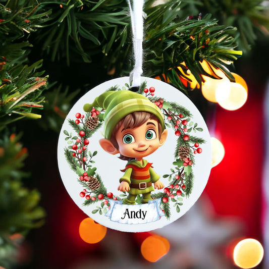 Personalised Cute Elf - Acrylic Bauble Christmas Tree Ornament Decoration Gift Keepsake