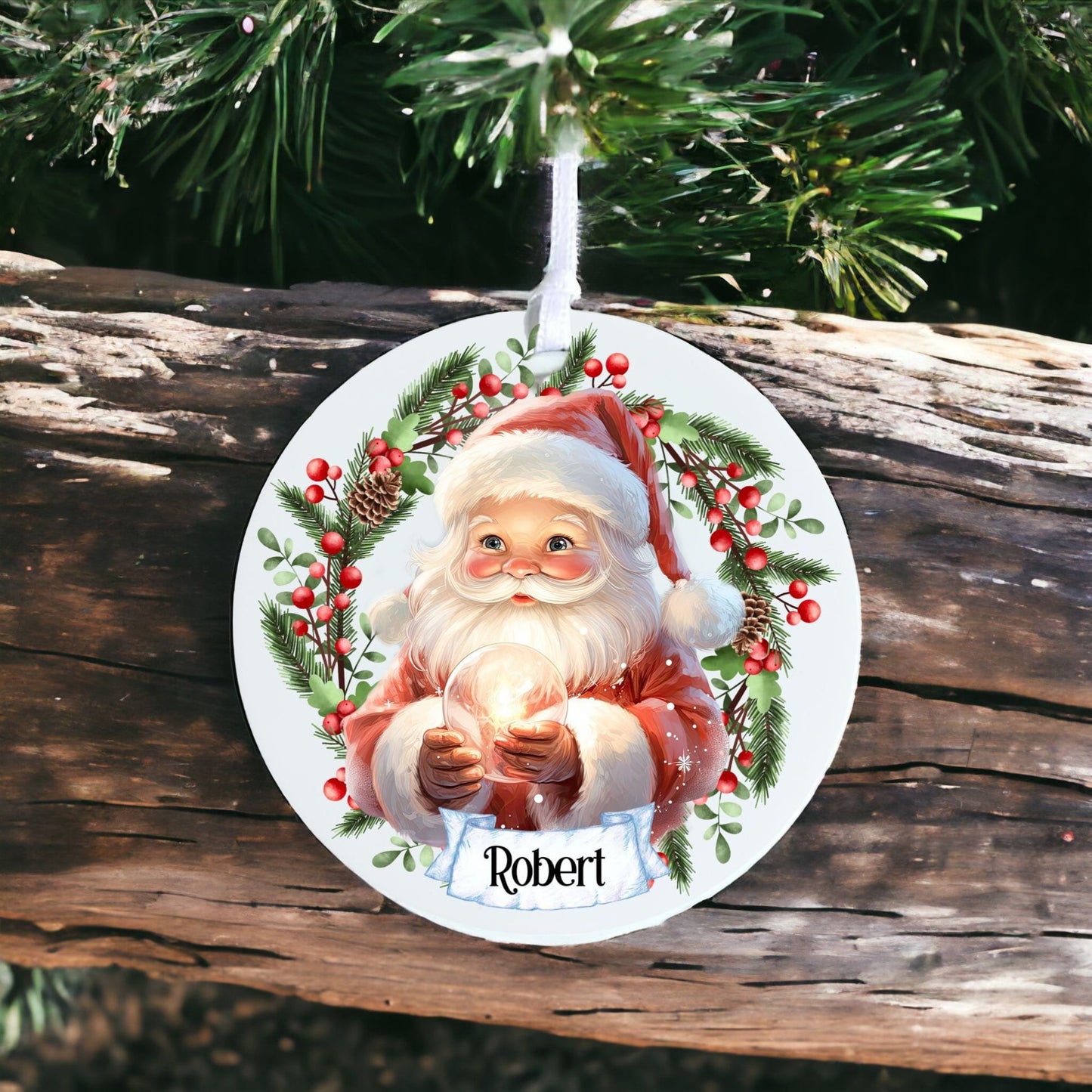 Personalised Cute Santa - Acrylic Bauble Christmas Tree Ornament Decoration Gift Keepsake