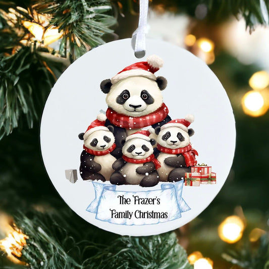 Personalised Panda Family - Acrylic Bauble Christmas Tree Ornament Decoration Gift Keepsake