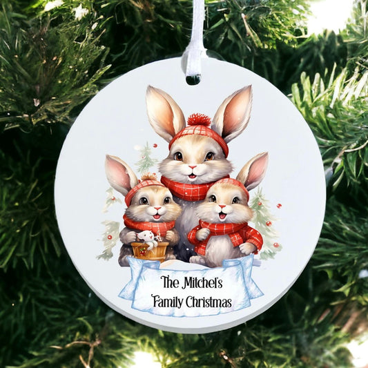 Personalised Rabbit Family - Acrylic Bauble Christmas Tree Ornament Decoration Gift Keepsake