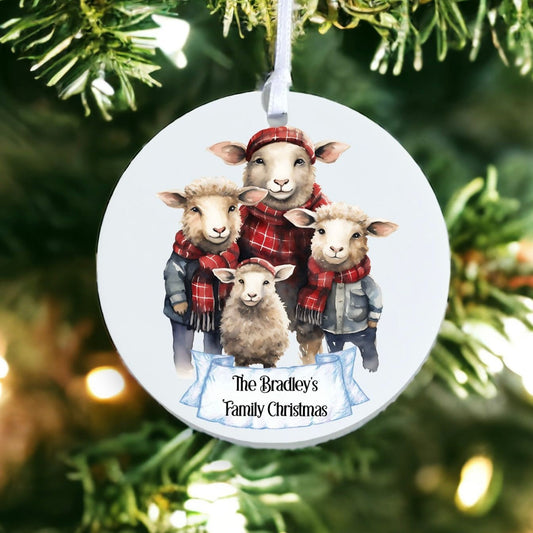 Personalised Sheep Family - Acrylic Bauble Christmas Tree Ornament Decoration Gift Keepsake