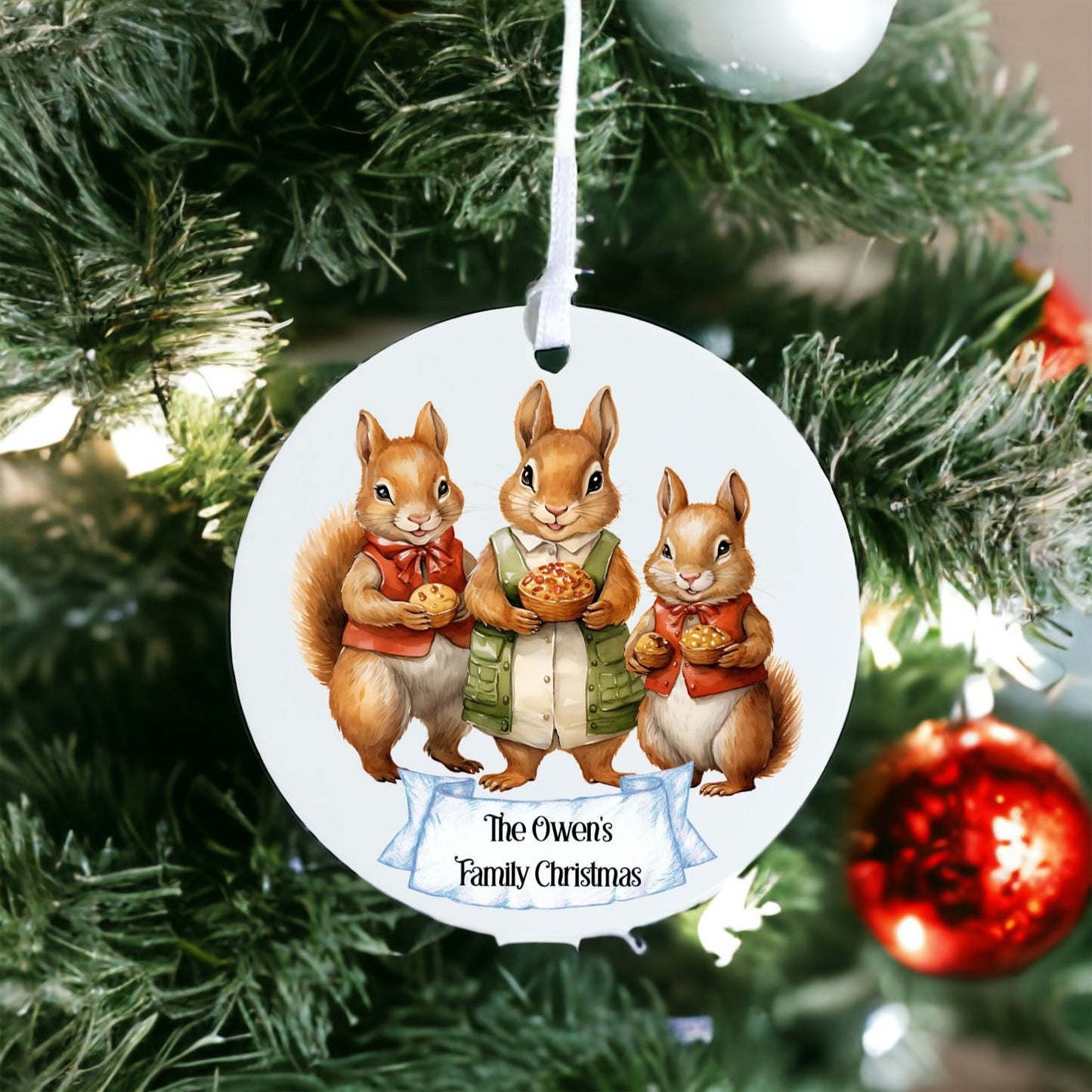 Personalised Squirrel Family - Acrylic Bauble Christmas Tree Ornament Decoration Gift Keepsake