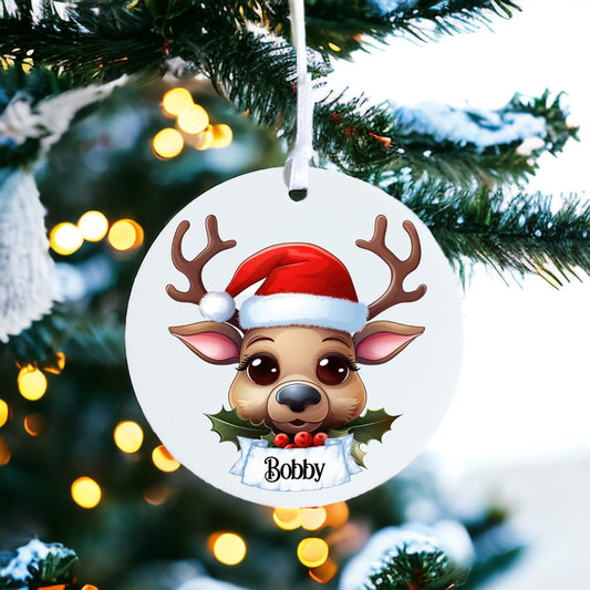 Personalised Reindeer A - Acrylic Bauble Christmas Tree Ornament Decoration Gift Keepsake