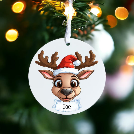 Personalised Reindeer B - Acrylic Bauble Christmas Tree Ornament Decoration Gift Keepsake