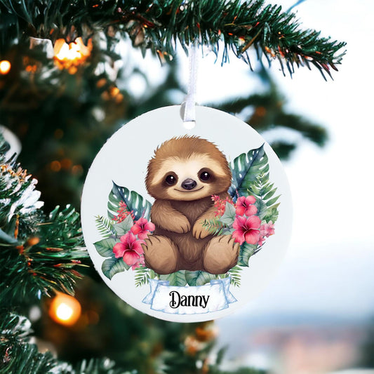 Personalised Sloth - Acrylic Bauble Christmas Tree Ornament Decoration Gift Keepsake