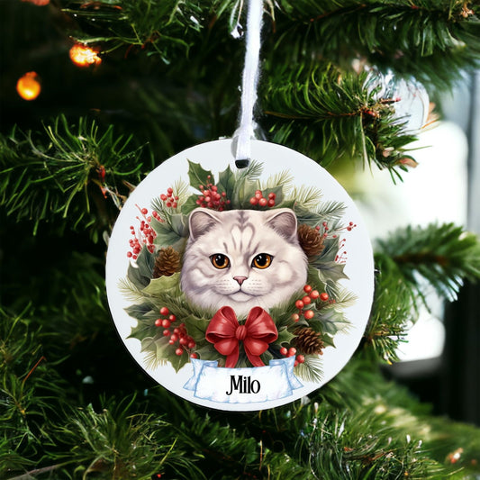 Personalised Pet Cat - Scottish Fold - Acrylic Bauble Christmas Tree Ornament Decoration Gift Keepsake