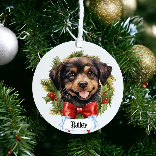 Personalised Pet Dog - Fluffy Puppy - Acrylic Bauble Christmas Tree Ornament Decoration Gift Keepsake