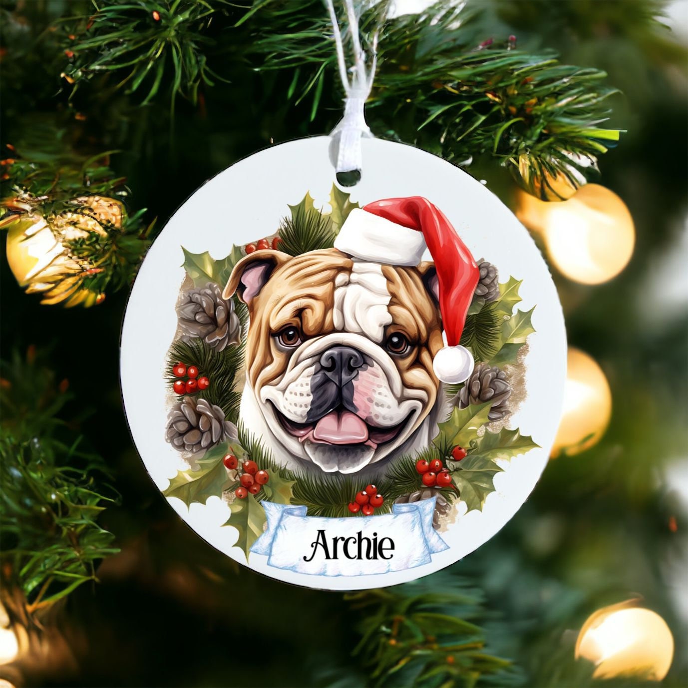 Personalised Pet Bulldog - Acrylic Bauble Christmas Tree Ornament Decoration Gift Keepsake