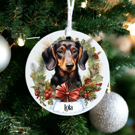 Personalised Pet Dachshund Dog - Acrylic Bauble Christmas Tree Ornament Decoration Gift Keepsake