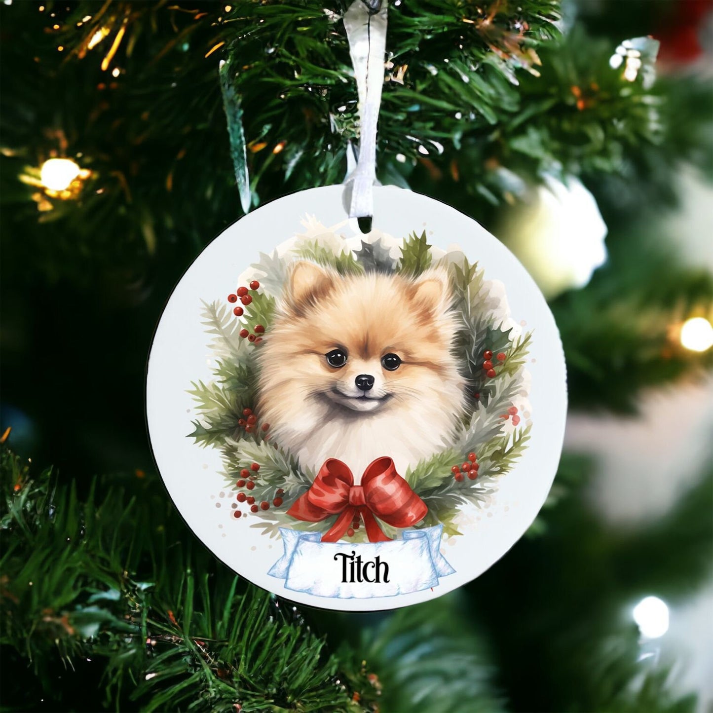 Personalised Pet Pomeranian Dog - Acrylic Bauble Christmas Tree Ornament Decoration Gift Keepsake