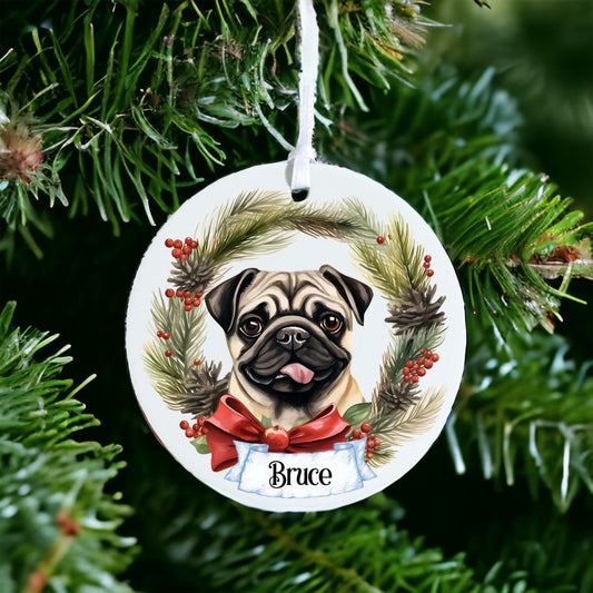 Personalised Pet Pug Dog - Acrylic Bauble Christmas Tree Ornament Decoration Gift Keepsake