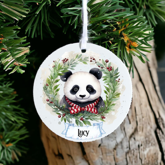 Personalised Panda - Acrylic Bauble Christmas Tree Ornament Decoration Gift Keepsake