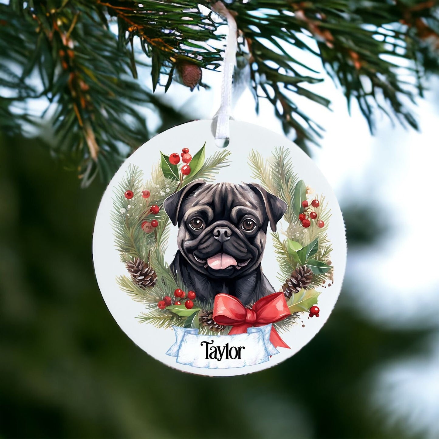 Personalised Pet Pug Dog B - Acrylic Bauble Christmas Tree Ornament Decoration Gift Keepsake