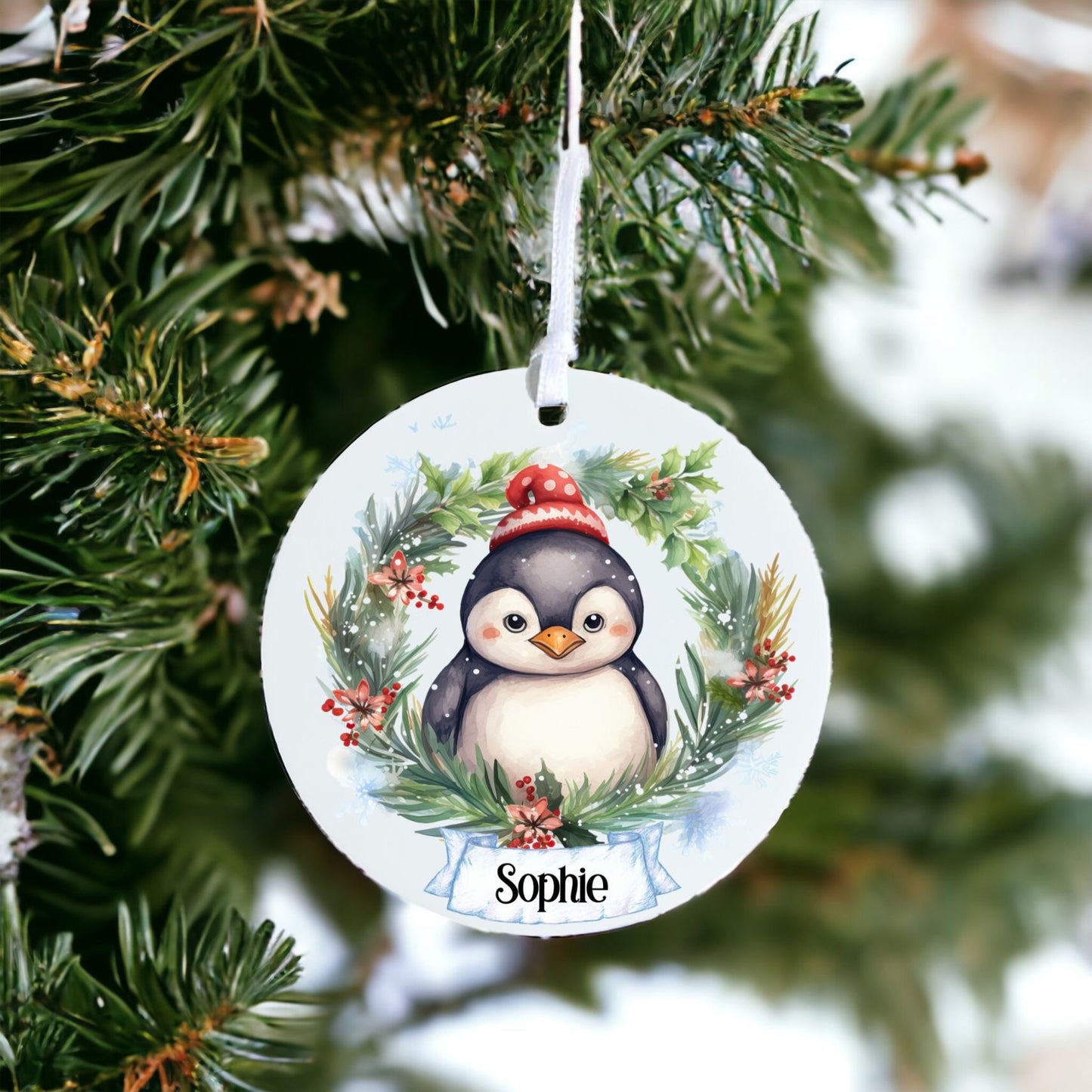 Personalised Penguin - Acrylic Bauble Christmas Tree Ornament Decoration Gift Keepsake