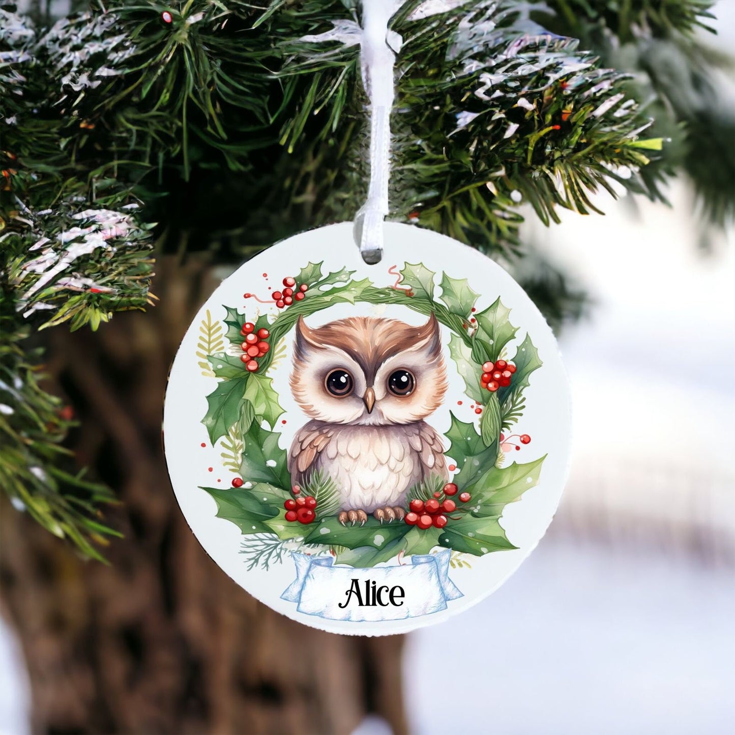 Personalised Owl - Acrylic Bauble Christmas Tree Ornament Decoration Gift Keepsake