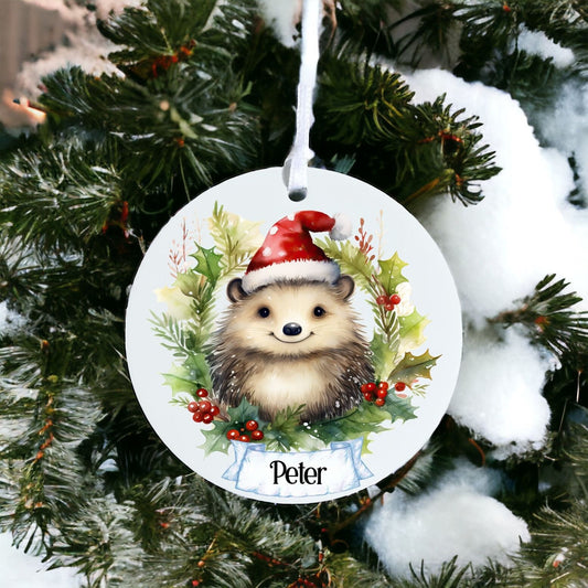 Personalised Hedgehog - Acrylic Bauble Christmas Tree Ornament Decoration Gift Keepsake