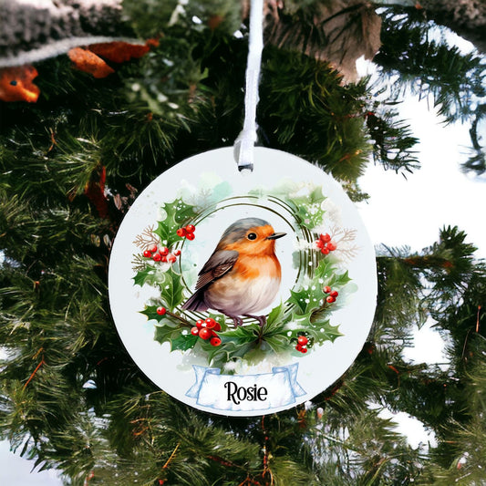 Personalised Robin B - Acrylic Bauble Christmas Tree Ornament Decoration Gift Keepsake