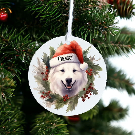 Personalised Pet Dog With Hat - Acrylic Bauble Christmas Tree Ornament Decoration Gift Keepsake