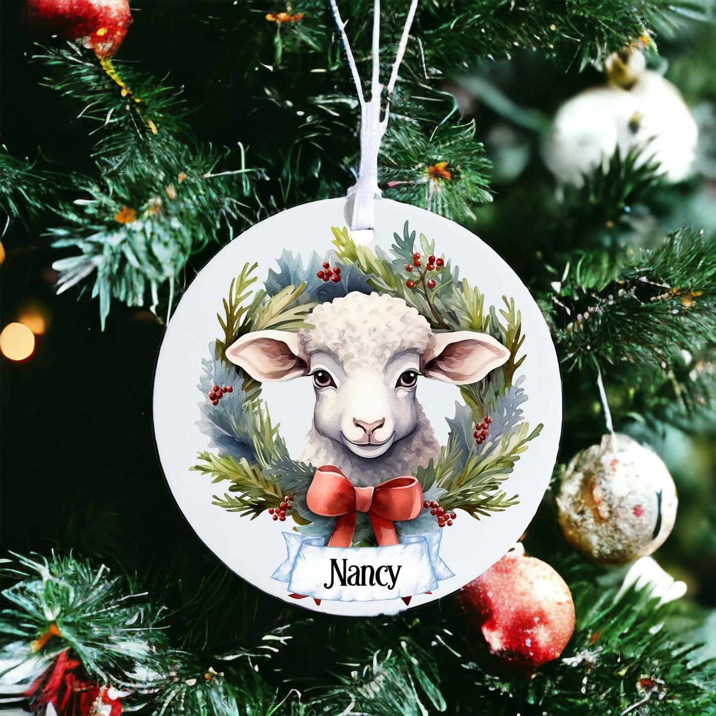 Personalised Sheep - Acrylic Bauble Christmas Tree Ornament Decoration Gift Keepsake