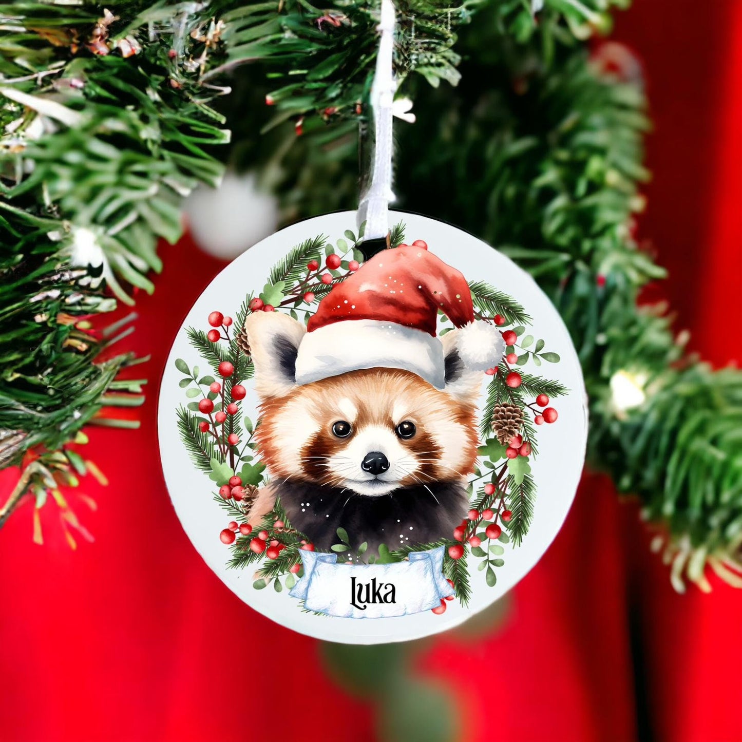 Personalised Red Panda - Acrylic Bauble Christmas Tree Ornament Decoration Gift Keepsake