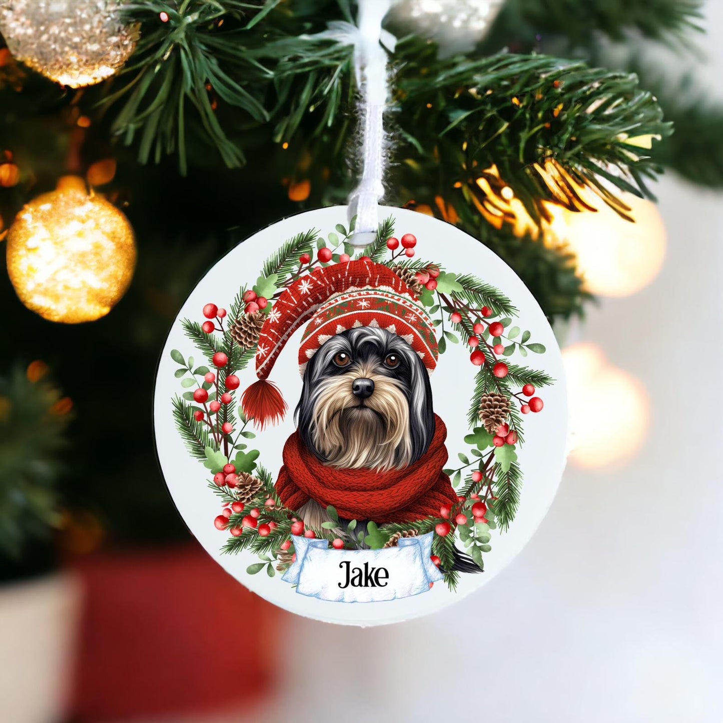 Personalised Pet Festive Dog - Acrylic Bauble Christmas Tree Ornament Decoration Gift Keepsake