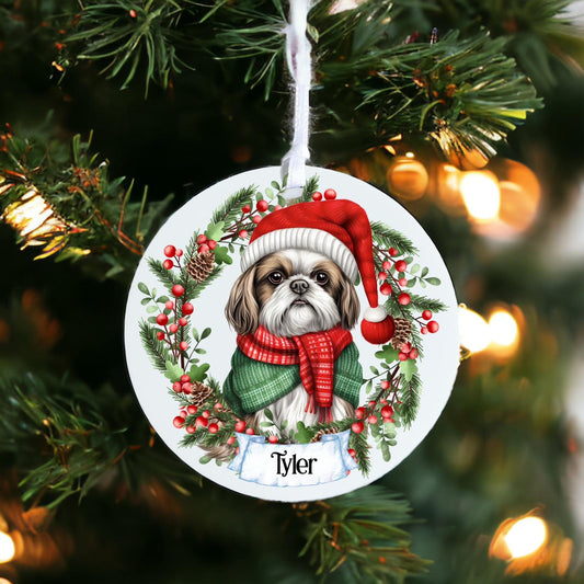 Personalised Pet Shih Tzu Dog With Scarf Bauble A - Acrylic Bauble Christmas Tree Ornament Decoration Gift Keepsake