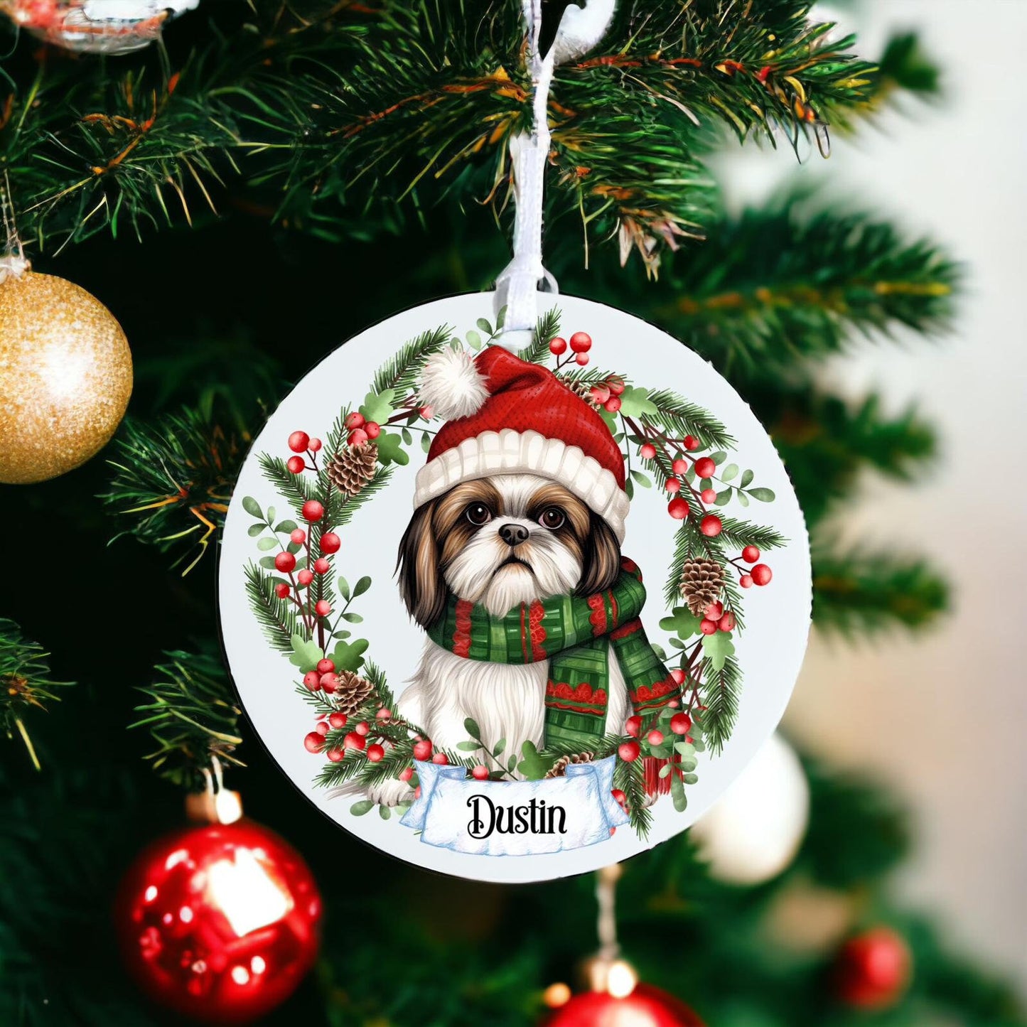 Personalised Pet Shih Tzu Dog With Scarf Bauble C - Acrylic Bauble Christmas Tree Ornament Decoration Gift Keepsake