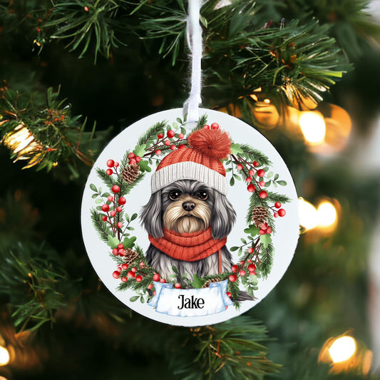 Personalised Pet Shih Tzu Dog With Scarf Bauble D - Acrylic Bauble Christmas Tree Ornament Decoration Gift Keepsake