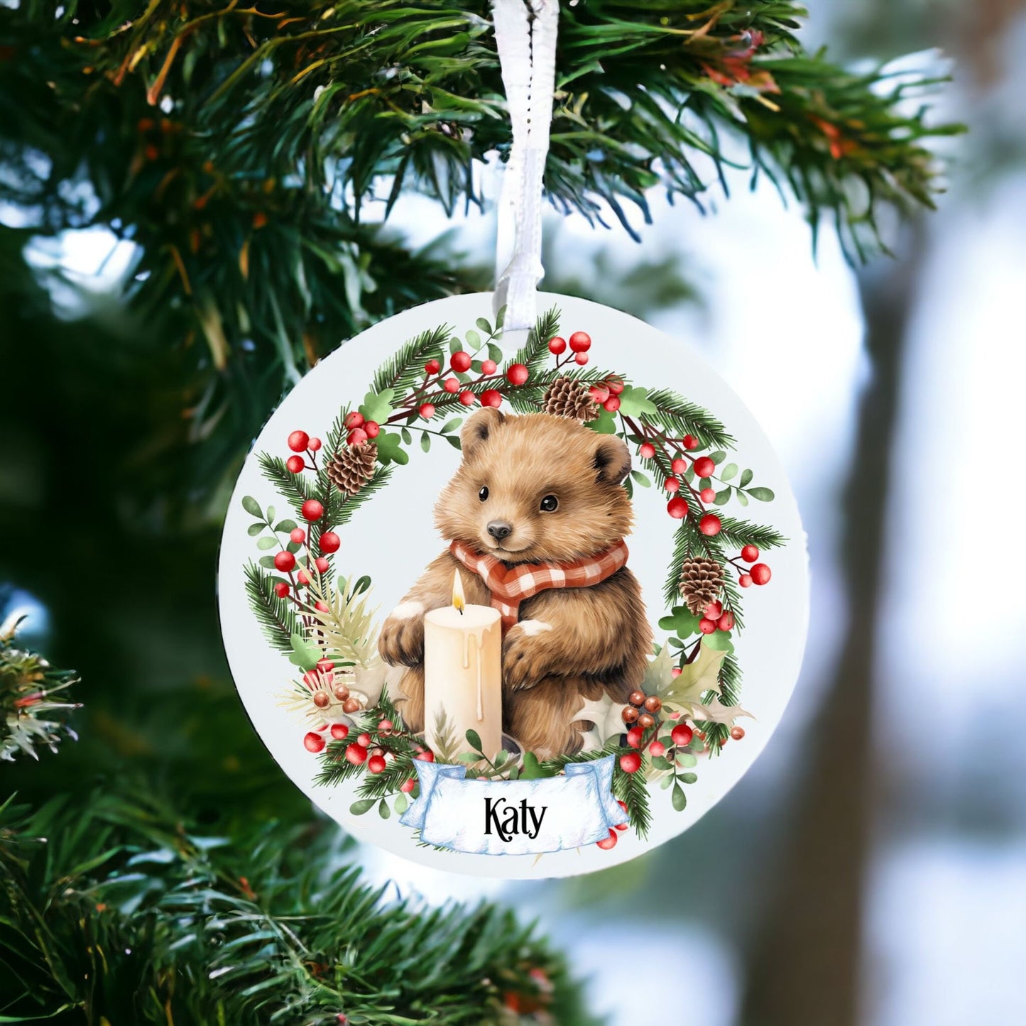 Personalised Traditional Bear - Acrylic Bauble Christmas Tree Ornament Decoration Gift Keepsake