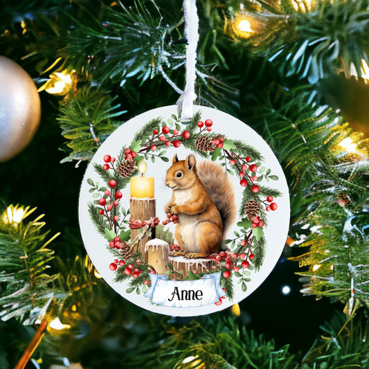 Personalised Traditional Squirrel - Acrylic Bauble Christmas Tree Ornament Decoration Gift Keepsake